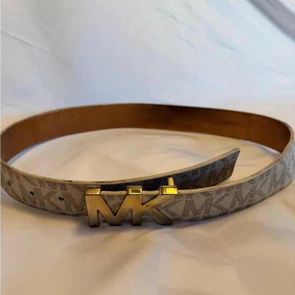 Michael Kors Beige Belt with Gold MK Buckle - Picture 7 of 8